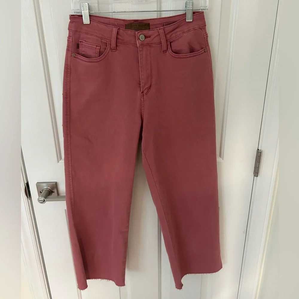 Judy Blue High Waist Garment Dyed Rose Crop Wide Leg Jeans - Picture 3 of 6